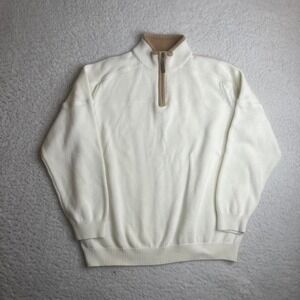 Vintage Orvis men's cream white linen blend quarter zip sweater pullover L